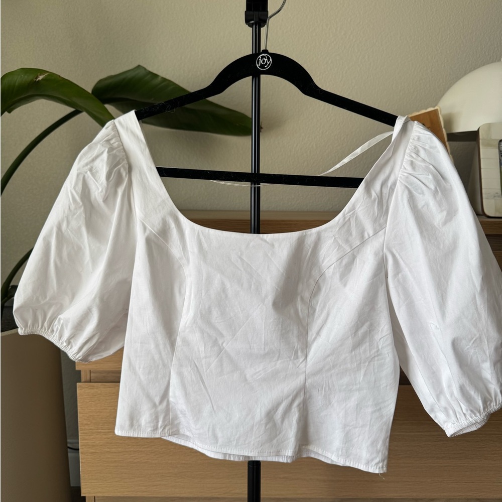 staud White Puff Sleeve Top